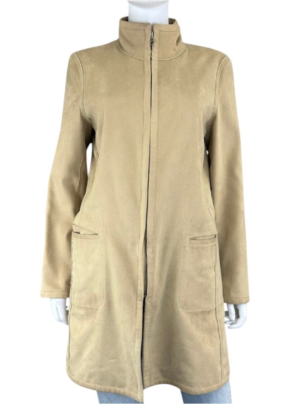 yansi fugel Tan Reversible Vegan Suede Silk Coat Size S